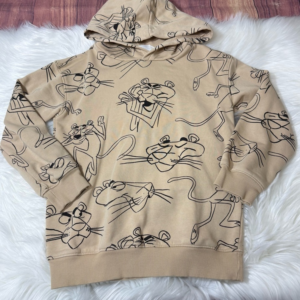 H&M Pink Panther All Over Print Pullover Tan Hoodie - Boys Size 6X-7 - Picture 2 of 14